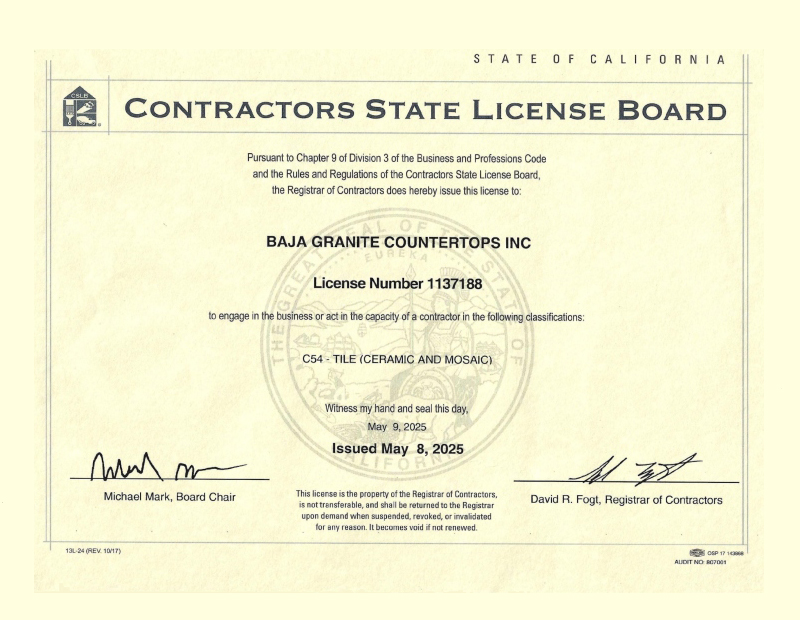 Certificates - Baja Granite Countertops, Inc Certificate - Baja Granite Countertops, Inc